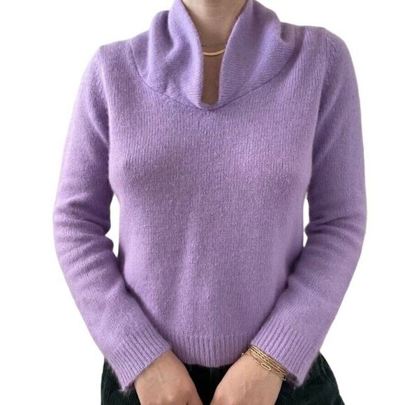 Vintage Rafella Womens Lavender Angora Fluffy Blend Cowl Neck Sweater Sz M - Picture 7 of 9